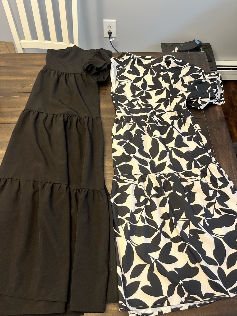 Black Tiered Mini Dress - Black Floral Puff Sleeve Mini Dress